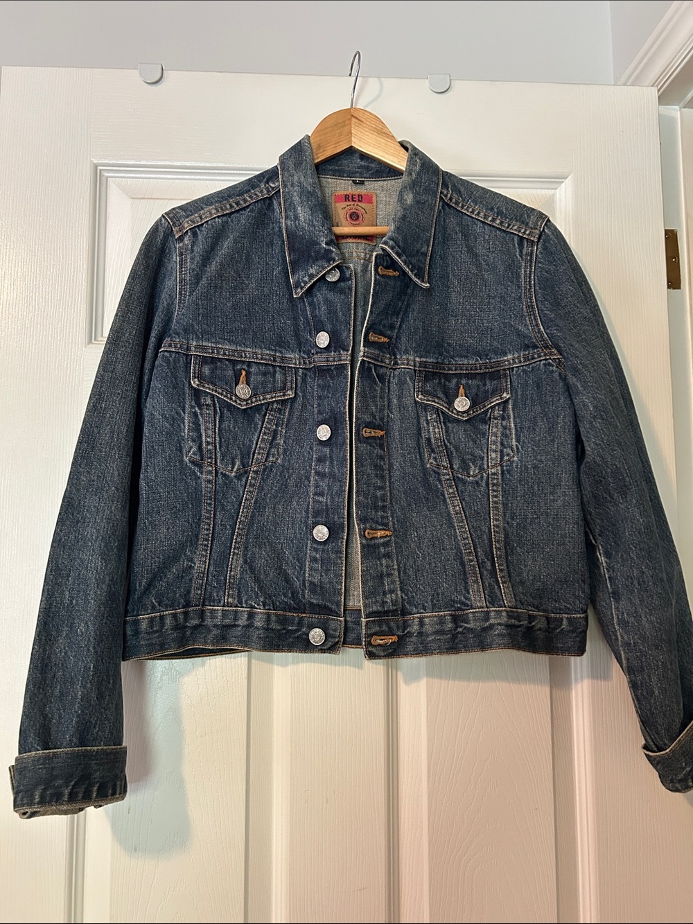 Red Classic Dark Wash Denim Jacket - Blue